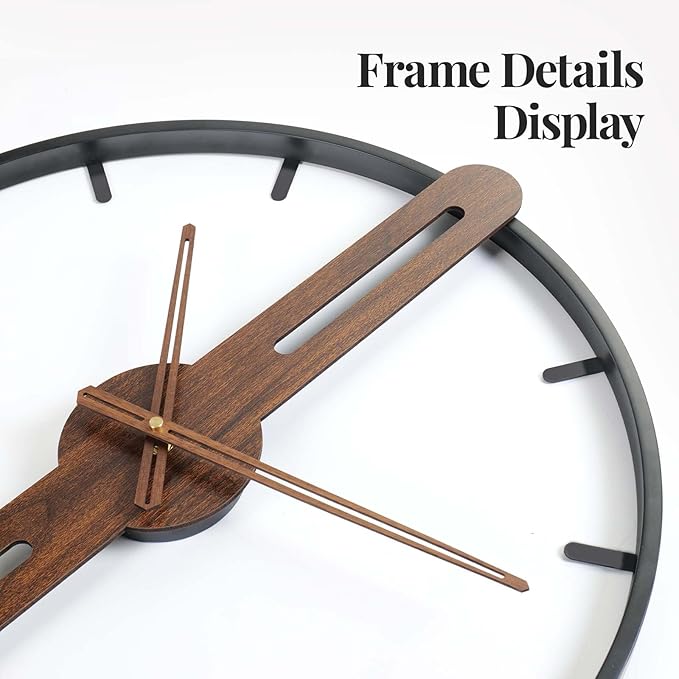 Modern Wall Clock for Living Room Decor, Silent Non Ticking Battery Operated Big Clock, Rustic Minimalist Wood Metal Frame Decorative Wall Clocks for Office, Bedroom, Kitchen, 20 Inch