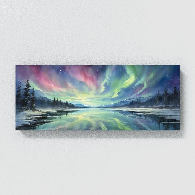 Sense Canvas Scandinavian Celestial Lake 34 Canvas Art - Home Decor Wall Art Print Poster Painting Large 40x16 / 0.75"