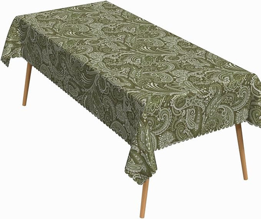 54x70 Inch Paisley Rectangular Tablecloth Vintage Country Green Floral Table Cloth Bohemian Washable Durable Table Cover for Dining Banquet Home Indoor Decor