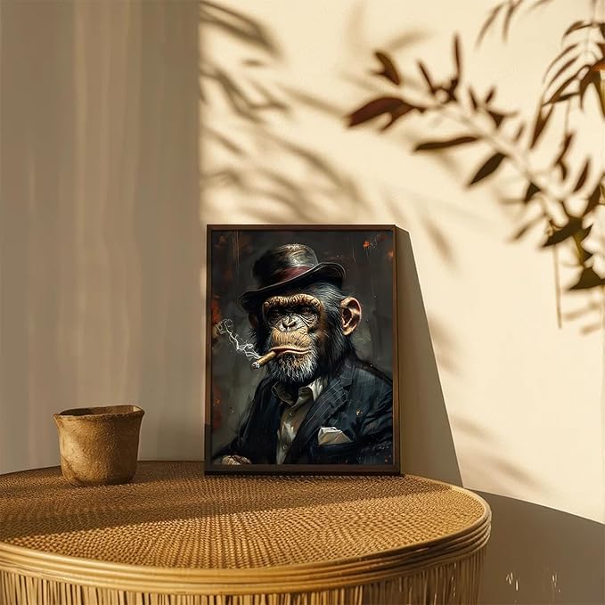XOCUUI Wall Art Monkey Chimp Smoke Abstract Wall Painting Kid Pop Street Graffiti Wall Art Decor Ready To Hang for Living Room Bedroom Home Bathroom Wall Decor (20.5x25.5cm) 8x10 inch