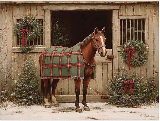 Rustic Christmas Horse Wall Art Prints,Country Holiday Farmhouse Decor,Winter Horse Print