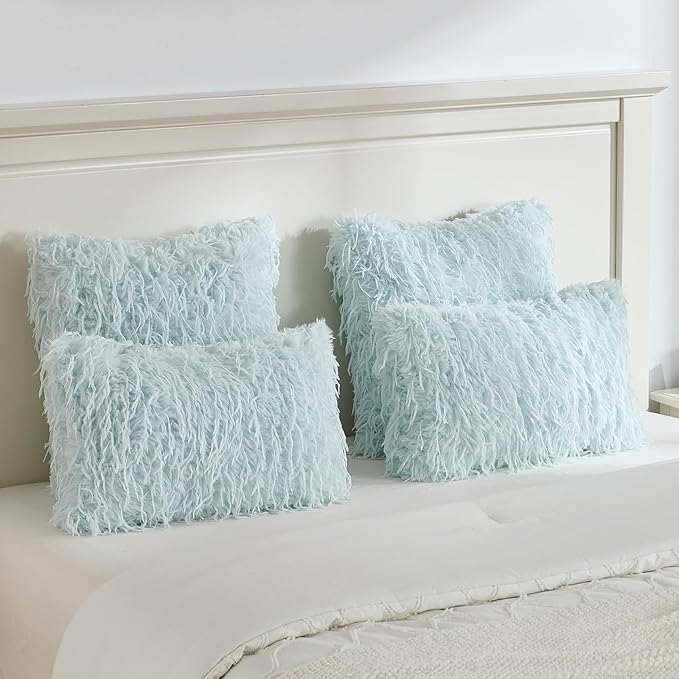 FUTEI Light Blue Decorative Throw Pillow Covers 26x26 Inch Set of 2,Soft Fluffy Faux Feather Texture Euro Pillow Shams,Modern Home Luxury Decor for Couch Bed Living Room