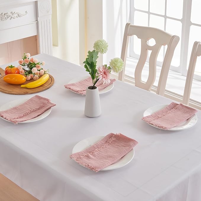 BALCONY & FALCON Cloth Napkins 100% Cotton with Fringed Handmade Square Rustic Style Washable Napkins 12 Pack Pink 20 x 20 inches for Easter Thanksgiving Christmas Weddings Parties Banquets