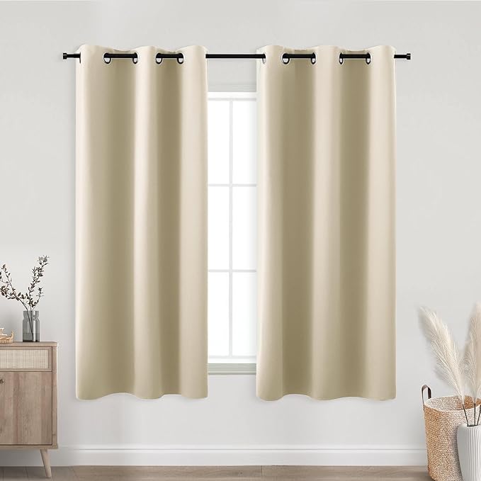 KOUFALL Light Beige Kitchen Curtains,Blackout Grommet Tier Cafe Curtains 45 Inch Length for Bathroom Short Length Bedroom Window