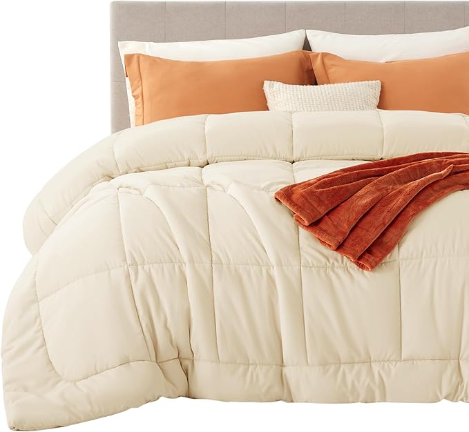 Bedsure Comforter Duvet Insert - Quilted Comforters Cal King Size, All Season Duvet, GentleSoft Down Alternative Bedding, with 8 Tabs, Gifts for Women/Men, Cream,Cal King 102 x 96 Inches