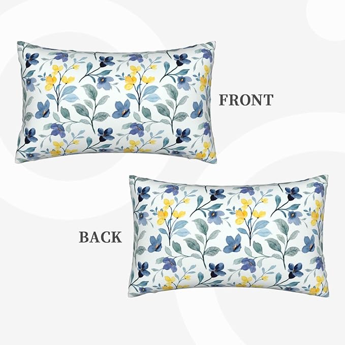 Spring Flowers Lumbar Pillow Covers 12x20 Inch Set of 2 Blue and Yellow Flower Throw Pillow Cover Vintage Plant Floral Pillowcase Cushion Cases for Home Couch Bed Sofa