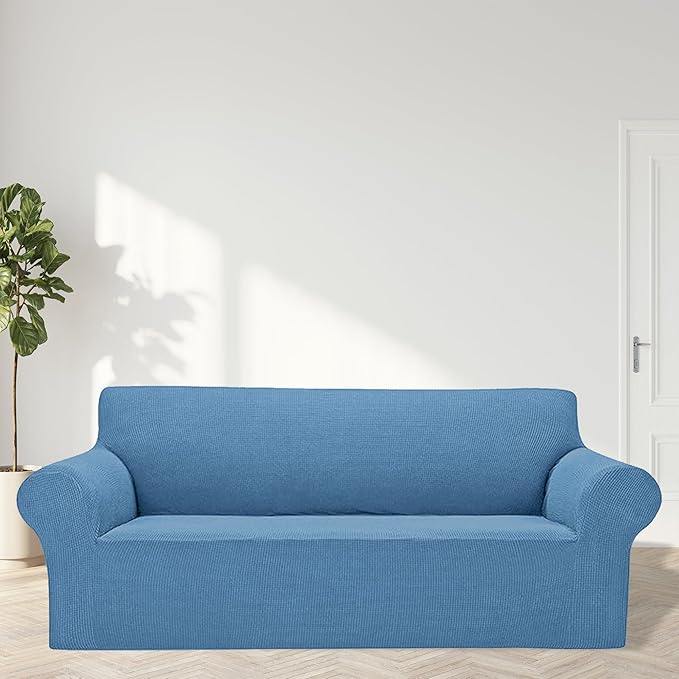 2025 New Stretch Sofa Slipcovers Couch Cover for 3 Cushion Furniture Protector Sofa Covers with Elastic Bottom Jacquard Fabric Small Checks for Pets, Kids -Sofa, Riverside