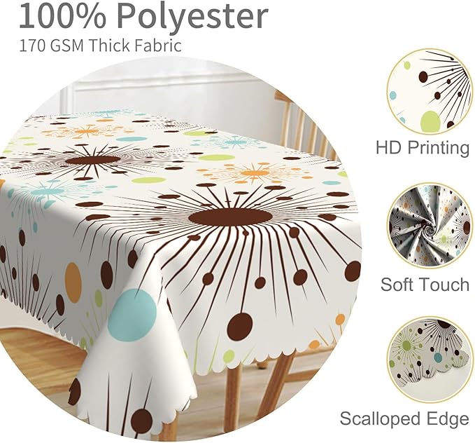 70x120inches Mid Century Tablecloth Retro Abstract Geometric Pattern Space 1950S 1960S Atomic Stars Modern Table Cloth Spill Proof Oil Proof Table Cover for Kitchen Dining Room Home Decor