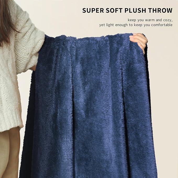 Plush Fleece Throw Blanket for Couch and Bed, Fluffy Fuzzy Cozy Queen-Size Soft Blankets All Season Use (60x80 Inches,Navy Blue)