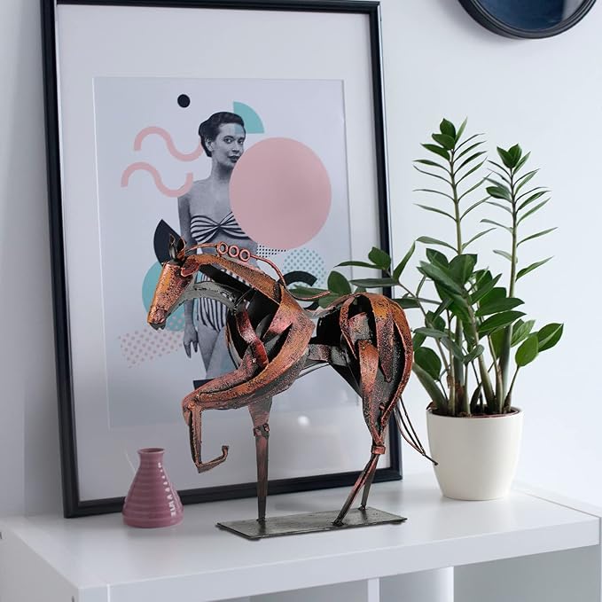 Metal Horse Statue Decor, Handmade Strong Modern Horse Sculpture Handicraft, Rustic Metal Statue Decorations Gift for Home Office Desk Figurine (Pearl Brown)