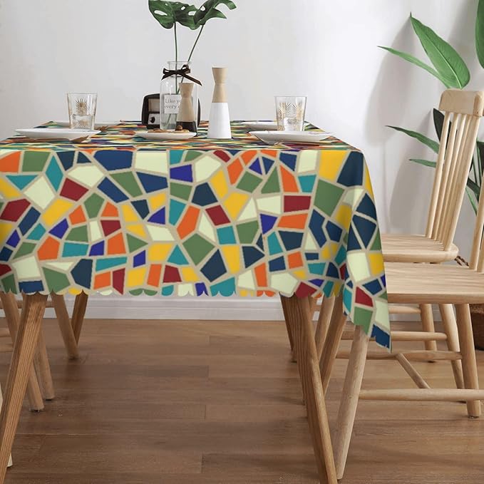 Colorful Mosaic Table Cloth for Dining Tables, Reusable Irregular Ceramic Mosaic Tiles Tablecloths Decoration Tile Pieces Style Rectangle Table Cover for Home,Kitchen,Party,Holiday,54x72Inch