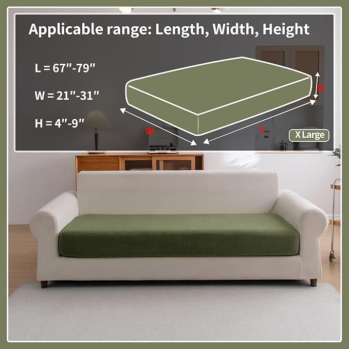 Sectional Couch Covers, Wear Resistant Stretch Sofa Covers Washable Soft Couch Cushion Covers Anti Slip Furniture Protector Sofa Slipcovers for Pets (1 Piece Oversized Sofa Cushion, Green)