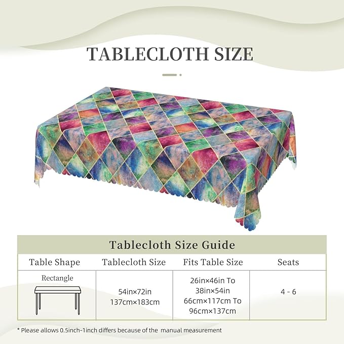 Watercolor Argyle Plaid Table Cloth for Dining Tables,Reusable Abstract Plaid Tablecloths Decoration Kitchen Colorful Rhombus Rectangle Table Cover for Holiday,Party,Picnic,54x72In