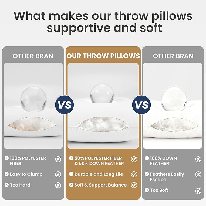 BHZ Euro Throw Pillow Inserts, 16x16 Down Feather Alternative Pillow Inserts Set of 2, Decorative Soft Large Square White Throw Pillows Insert for Couch Bed Dorm Sofa with Cotton Cover