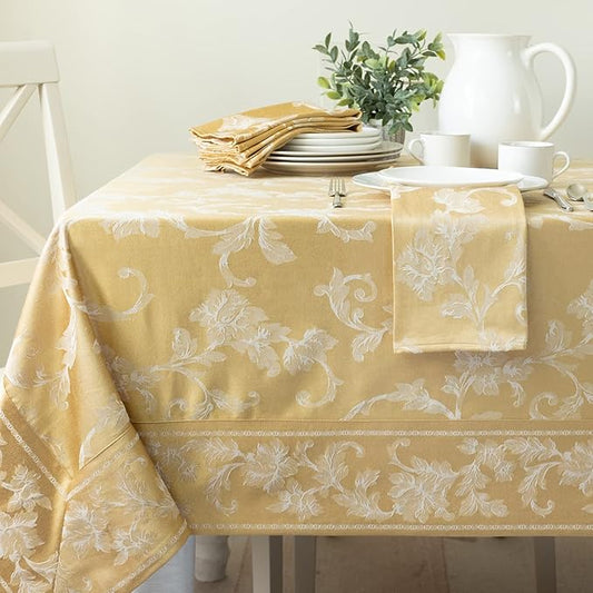 Benson Mills Harmony Scroll Woven Damask Fabric Tablecloth, Everyday, Parties, Special Occasions, Weddings and Holiday Table Cloth (60" X 104" Rectangular, Gold)