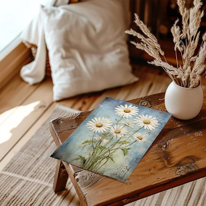 XOCUUI Unframed Wall Art For Bedroom DéCor Farmhouse Floral Canvas Wall Art White Daisy Wall Picture Daisy Canvas Print Neutral Artwork for Home Living Room Bedroom Office 11x14