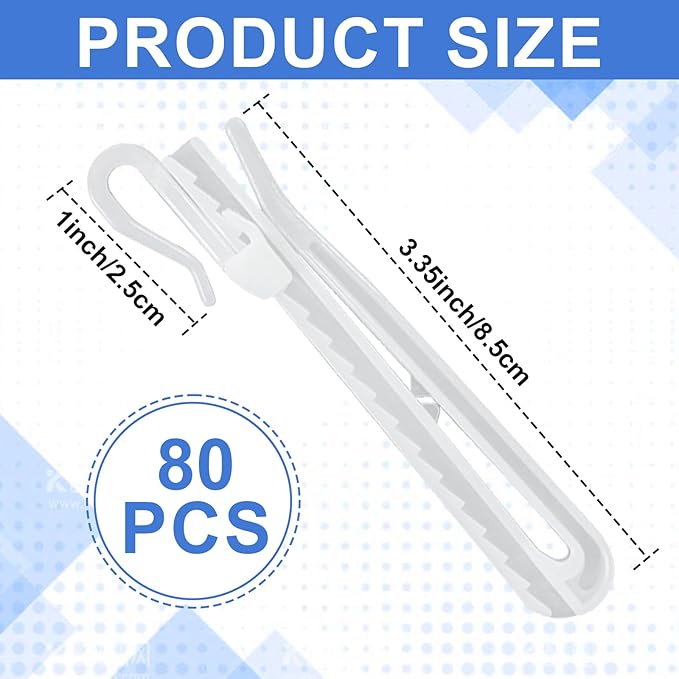 80 Pcs Plastic Curtain Hooks Adjustable Pinch Pleat Hook Ratchet Mechanism Pinch Pleat Design Drapes Clips for Drapes Window Door and Shower Curtains