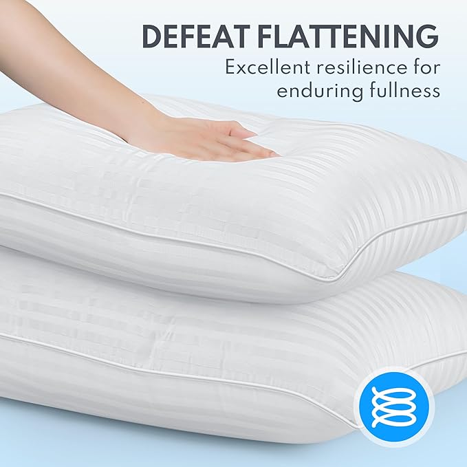 Standard Size Bed Pillows Set of 2 - Down Alternative Premium Cooling Pillows for Side, Back, and Stomach Sleepers Hotel Quality Fluffy Soft Microfiber Fill Breathable Skin-Friendly