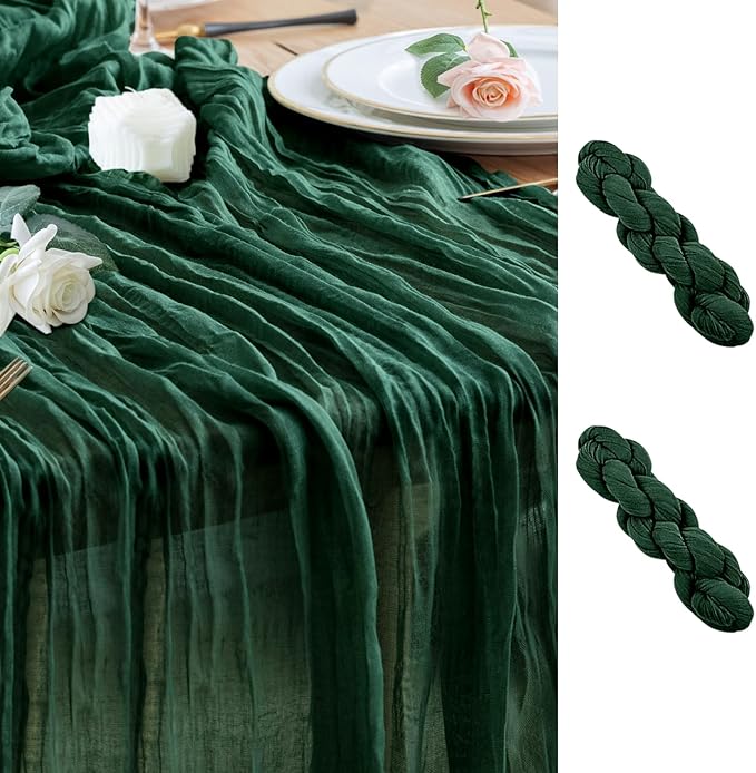 Wokceer Cheesecloth Table Runner 2Pack 10FT Emerald Green Christmas Boho Gauze Cheese Cloth Table Runner for Party Easter Rustic Sheer Table Runners for Baby Bridal Shower Wedding Table Decor