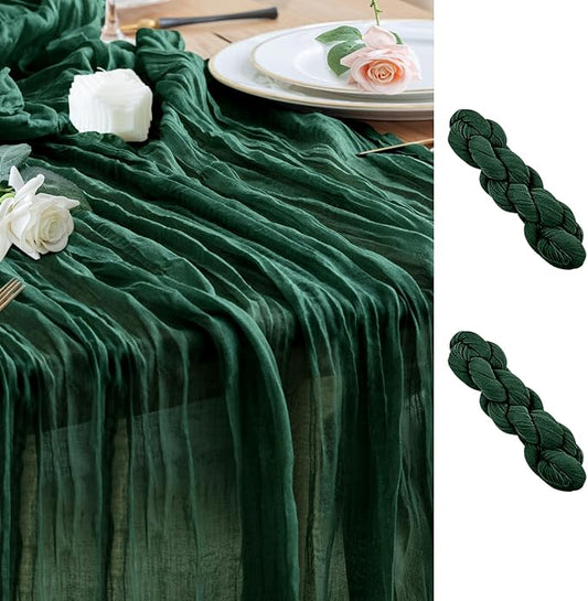Wokceer Cheesecloth Table Runner 2Pack 10FT Emerald Green Christmas Boho Gauze Cheese Cloth Table Runner for Party Easter Rustic Sheer Table Runners for Baby Bridal Shower Wedding Table Decor