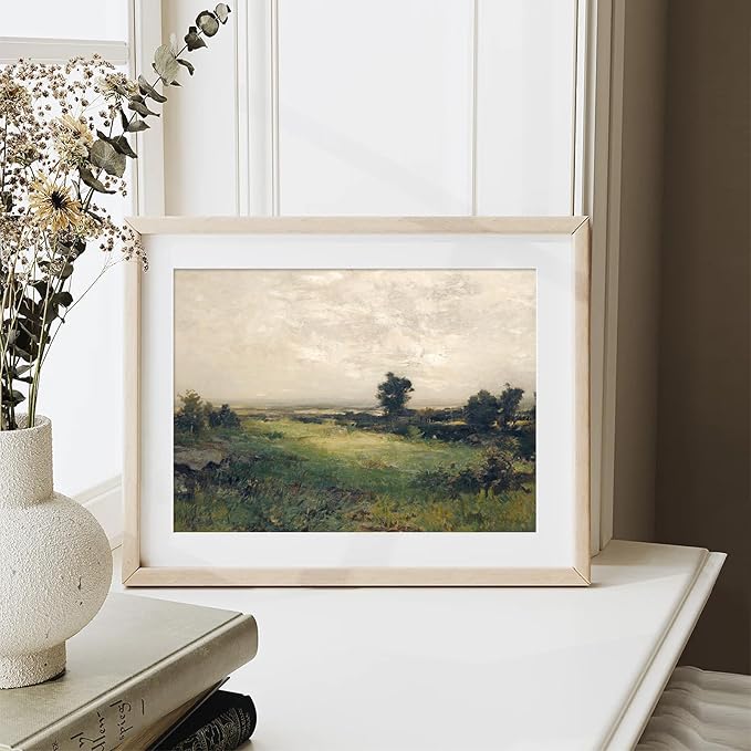 XOCUUI Vintage Landscape Unframed Canvas Wall Art, Vintage Rural Hill Prints, The Vast Grassland Classic Wall Prints Farmhouse Bathroom Office Decor - 11x14in