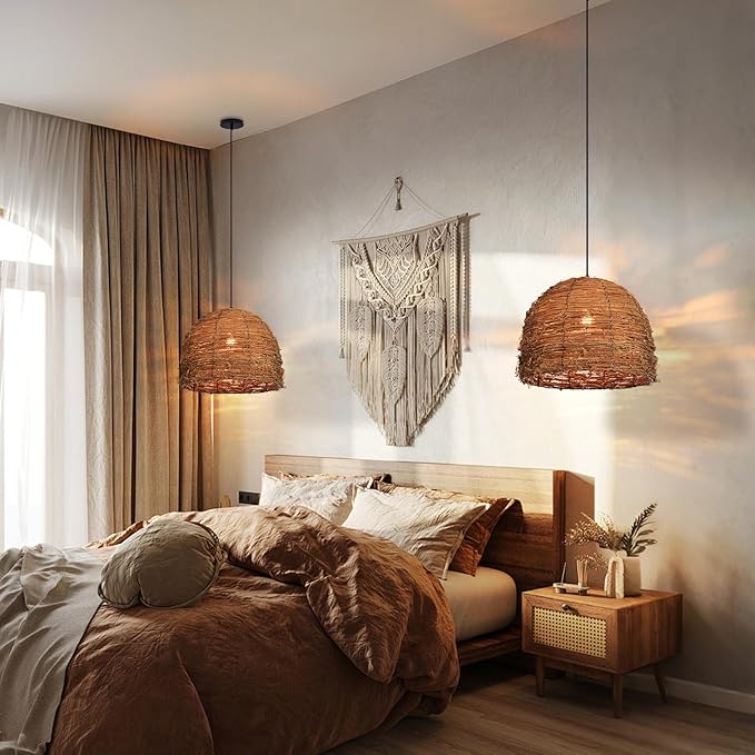 Arturesthome 1 Light Coastal Boho Chandeliers for Dining Room Woven Pendant Light Fixture Wicker Pendant Lamp for Living Room Entryway Hallway Bedroom 15.7"*11.8"