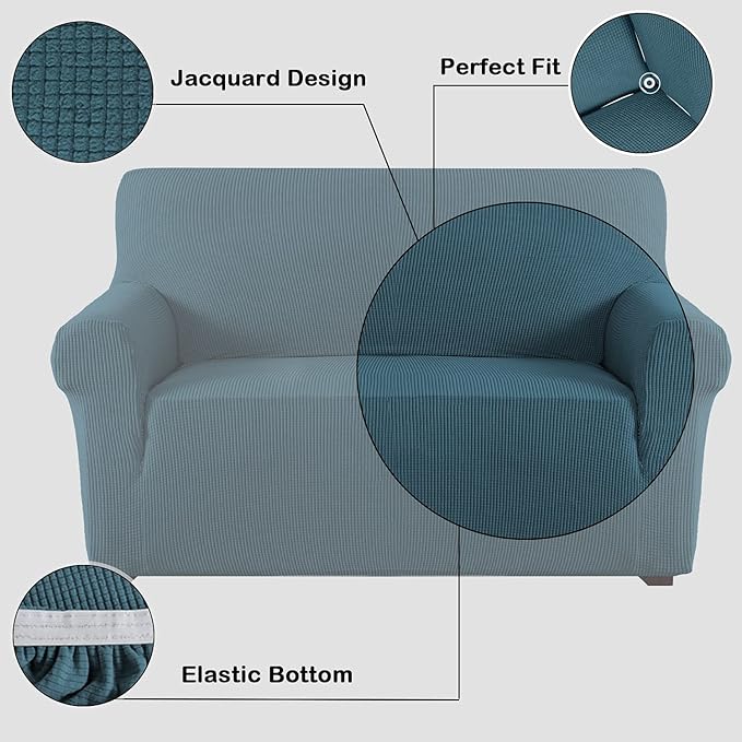 Flamingo P High Stretch Sofa Slipcover Non Slip Loveseat Covers for 2 Cushion Couch Washable Pet Furniture Protector Covers with Elastic Bottom, Thick Jacquard Fabric (Medium, Deep Teal)