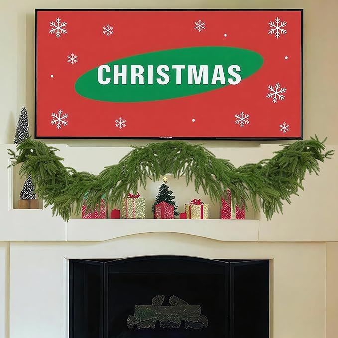 LVZHIYUAN 2 Pcs 6FT Christmas Garland,Christmas Decorations,Real Touch Norfolk Pine Garland,Green Faux Greenery Garland for Mantle Fireplace Door Table Wall Upstairs Indoor Outdoor Holiday Xmas Decor