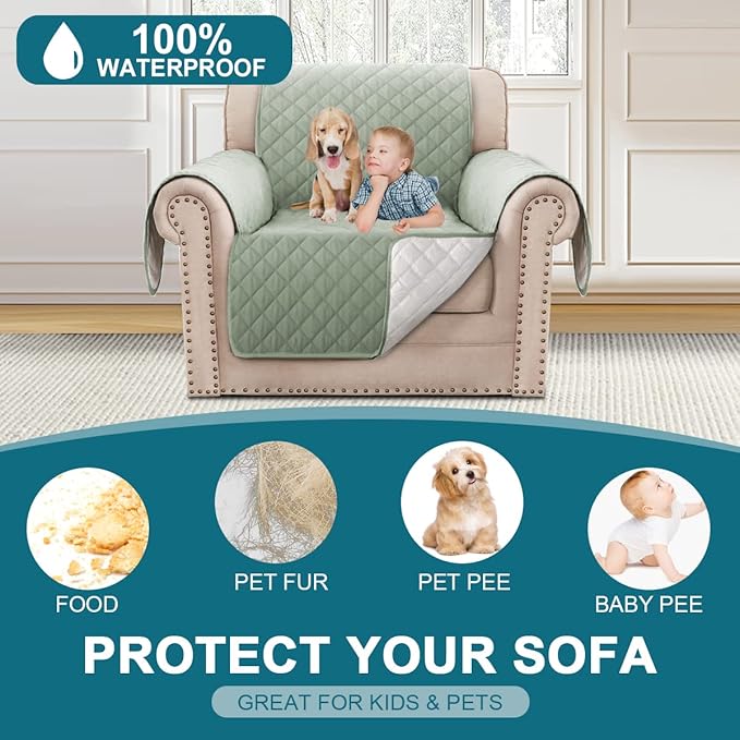 Turquoize 100% Waterproof Sofa Covers Chair Cover Slipcover Couch Protector Triple Non-Slip Sofa Slipcover for 1 Cushion Furniture Protector for Pets, Kids,Dog (Chair 23", Sage)
