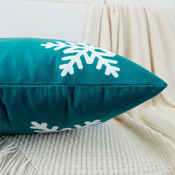 HWY 50 Teal Decorative Throw Pillow Covers 20x20 Inch for Couch Sofa Living Room Bed, Soft Square Throw Pillows Cases Cushion Cover with Christmas Snowflakes Print Pack of 2