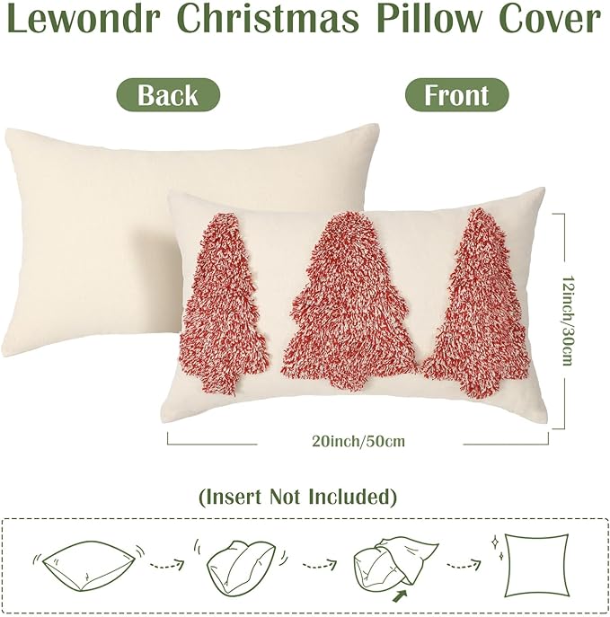 Lewondr Christmas Throw Pillow Covers, 2 Pack Christmas Tree Embroidery Decorative Throw Pillow Case Sofa Cushion Cover for Party Thanksgiving Day Xmas Decor 12"x20"(30x50cm), Beige