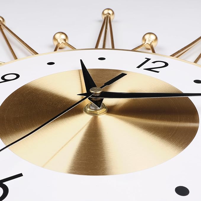 Lafocuse Silent 23 Inch Metal Large Gold Wall Clock Modern, Mid Century Wall Clocks Battery Operated, Art Deco Starburst Wall Clocks for Living Room Kitchen Office