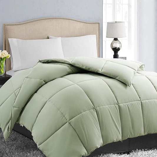EASELAND Oversized King Down Alternative Comforter - Quilted Duvet Insert for All Seasons, Soft Lightweight with Corner Tabs, Summer Winter Warm Bedding, Sage Green 98x116 Inches