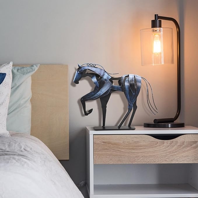 Handmade Horse Statue - Unique Rustic Decor for Office & Home - Hand-Painted Metal Sculpture - Perfect Handicraft Gift for Horse Lovers (Blue)