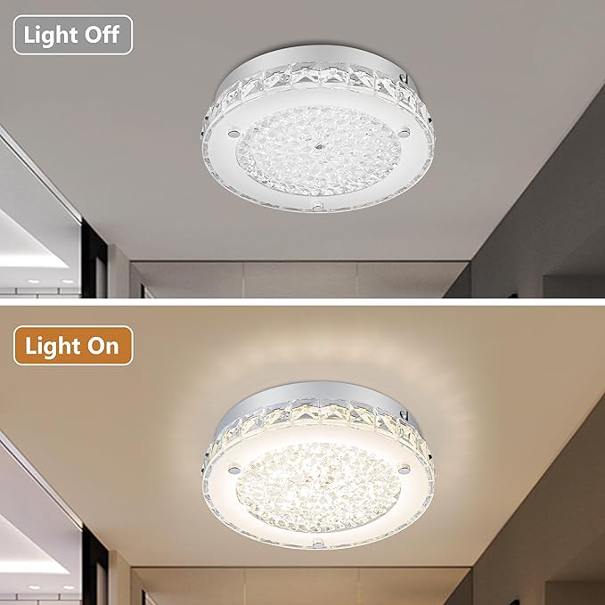 Modern Crystal Flush Mount Ceiling Light 4000K LED Flush Mount Crystal Ceiling Light Dimmable Small Chandelier for Bedroom Bathroom Staircase Dining Room Laundry Kitchen Foyer Hallway 8.3"