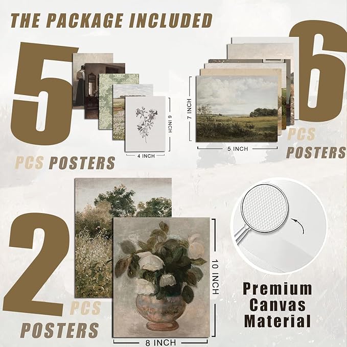 Vintage Wall Art - Eclectic French Country Decor, Canvas Painting Prints for Wall Decor - Countryside Landscape, Floral Aesthetic Pictures - Unframed