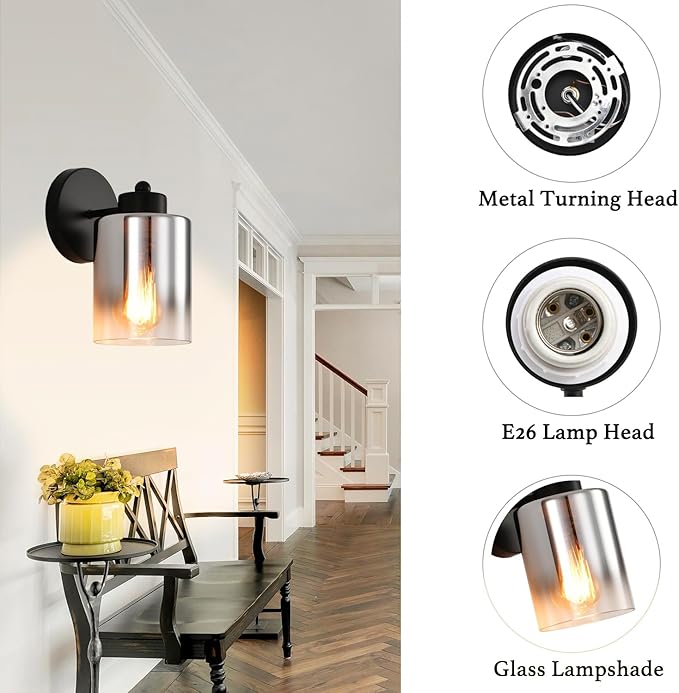 Metal Sconces Wall Lighting with Clear Glass Shade, Bathroom Vanity Light Matte Black Wall Sconce, Modern Wall Light Fixtures