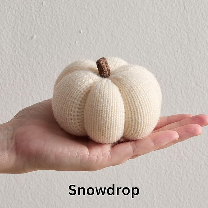 Your Heart's Content Cozy Mini Knit Set of 3 Ivory Pumpkins, Table top décor, Fall Accent Bowl Filler, tablescape, New Apartment Fall Gift (Snowdrop Multi-Size Set)