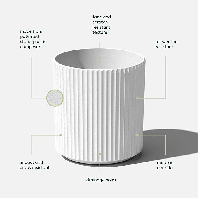 Veradek Demi Series Round Planter for Porch, Patio, Backyard | Durable Plastic-Stone Composite Material | Modern Décor for Tall Plants, Flowers
