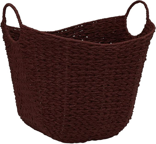 Household Essentials Paper Rope Basket with Handles, Natural Woven Woven Storage Basket, Great for Decoration or Organization