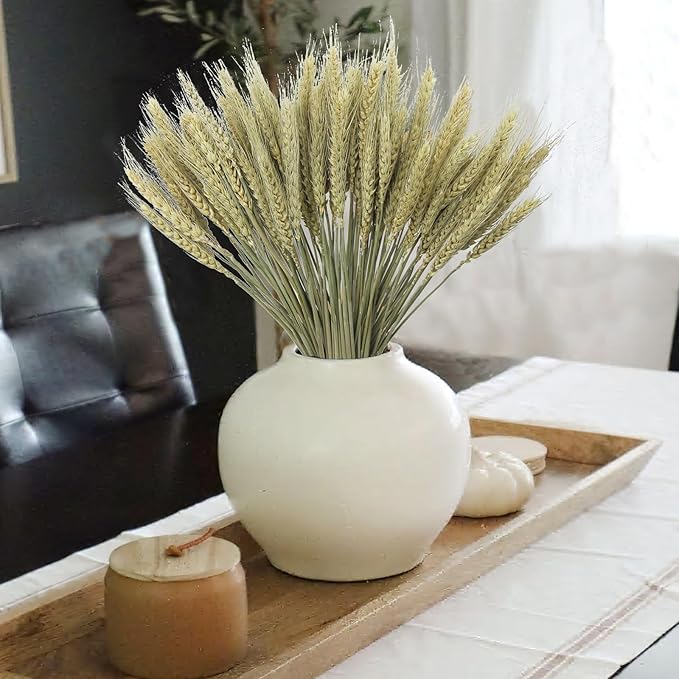 CISDUEO 100 Pcs Dried Wheat Stalks Bundle Grass Natural Green Dried Wheat Sheaves Stems Dried Flowers Arrangement Bouquet for Wedding Party Table Centerpiece Harvest Wreath Boho Decor Farmhouse DIY