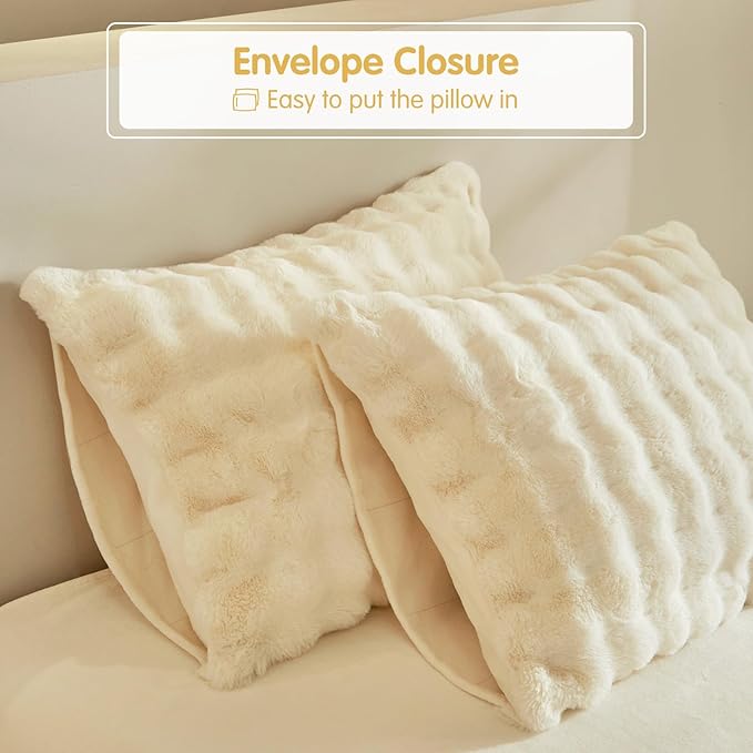 Tokokimo Beige Fluffy Duvet Cover King Size, Faux Rabbit Fur Comforter Cover King Set 3 Pieces (1 Shaggy Duvet Cover+2 Pillowcases) Fuzzy Bedding Set (Beige, King)