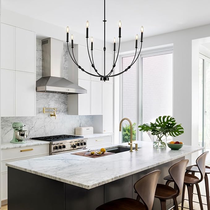 Black Chandelier 35 inch, 8-Light Modern Farmhouse Chandeliers for High Ceiling, Industrial Pendant Light Fixture for Foyer Hallway Entryway, Bedroom, Living Room, Kitchen