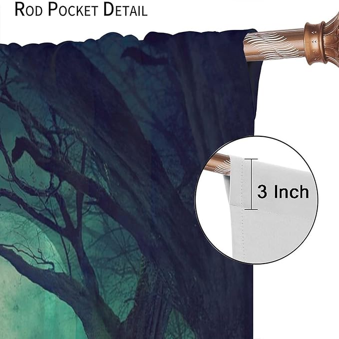 Gothic Mushroom Blackout Window Curtains, Misty Dark Black Forest Moon Halloween Window Drapes, for Living Room Bedroom 26(W)*84(L) 2 Panels