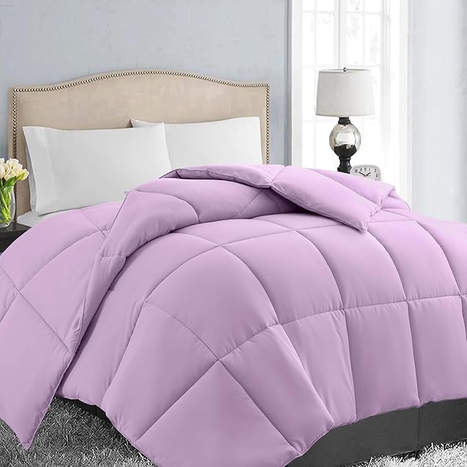 EASELAND Twin XL Down Alternative Comforter - Quilted Duvet Insert for All Seasons, Soft Lightweight with Corner Tabs, Summer Winter Warm Bedding, Lavender 68×92 Inches