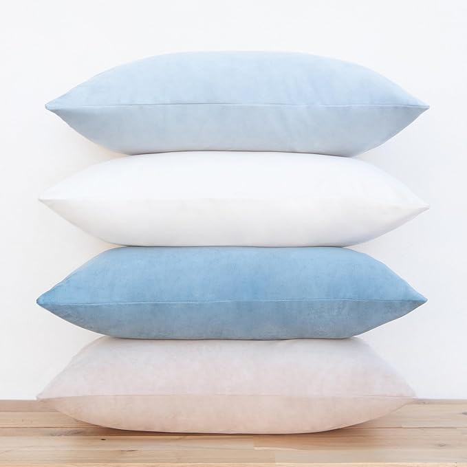 MONDAY MOOSE Decorative Throw Pillow Covers Cushion Cases, Set of 4 Soft Velvet Modern Designs, Mix and Match for Home Decor, Pillow Inserts Not Included (12x20 inch, Beige/Light Blue)