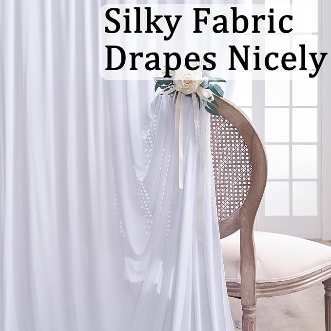 Wrinkle Free White Backdrop Curtains for Parties, Polyester Photo Backdrop Drapes 2 Panels 5x7ft for Photography Wedding Parties Birthday Background Baby Shower, 10ftx7ft