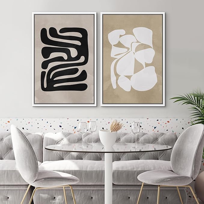 SIGNWIN Framed Canvas Print Wall Art Set Mid-Century 1960s Chic Polygon Collage Abstract Shapes Illustrations Modern Art Minimal Boho Relax/Calm for Living Room, Bedroom, Office - 16"x24"x2 White