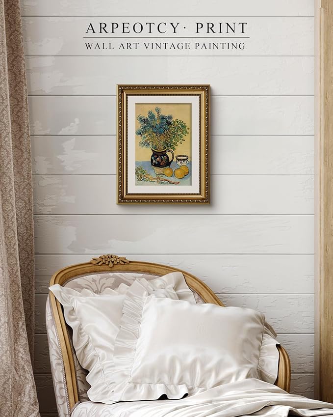 ARPEOTCY Vintage Gold Framed Wall Art, Wildflowers Retro Van Gogh Paintings, Canvas Prints Artwork with Antique Frame, Victorian Wall Picture Decor for Room Gallery Living Room, 11x14 inch