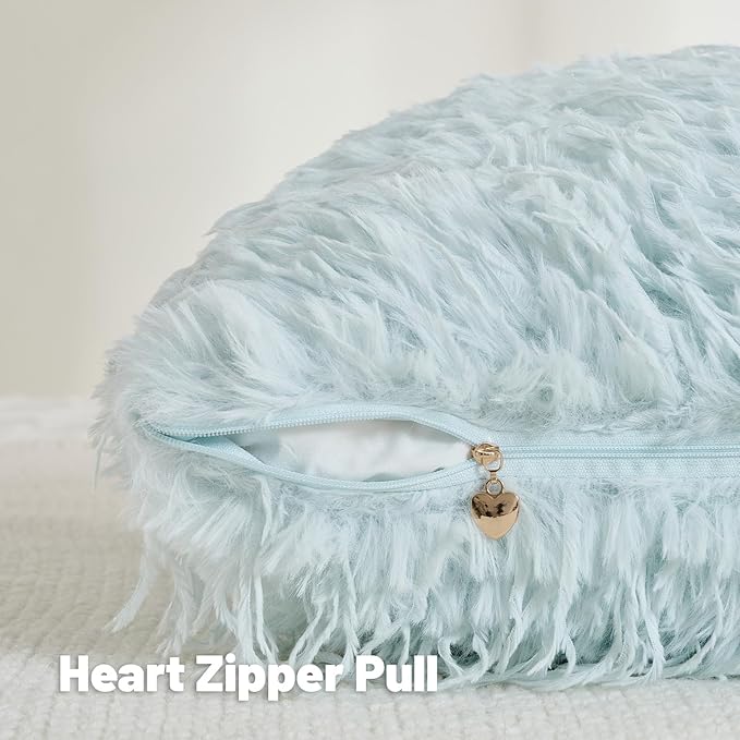 FUTEI Light Blue Decorative Throw Pillow Covers 20x20 Inch Set of 2,Soft Fluffy Faux Feather Texture Cushion Cases,Modern Home Luxury Decor for Couch Bed Living Room